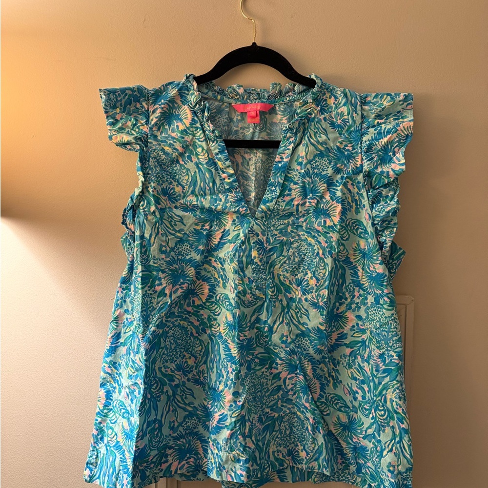 Lilly Pulitzer Blue and Green Floral Blouse